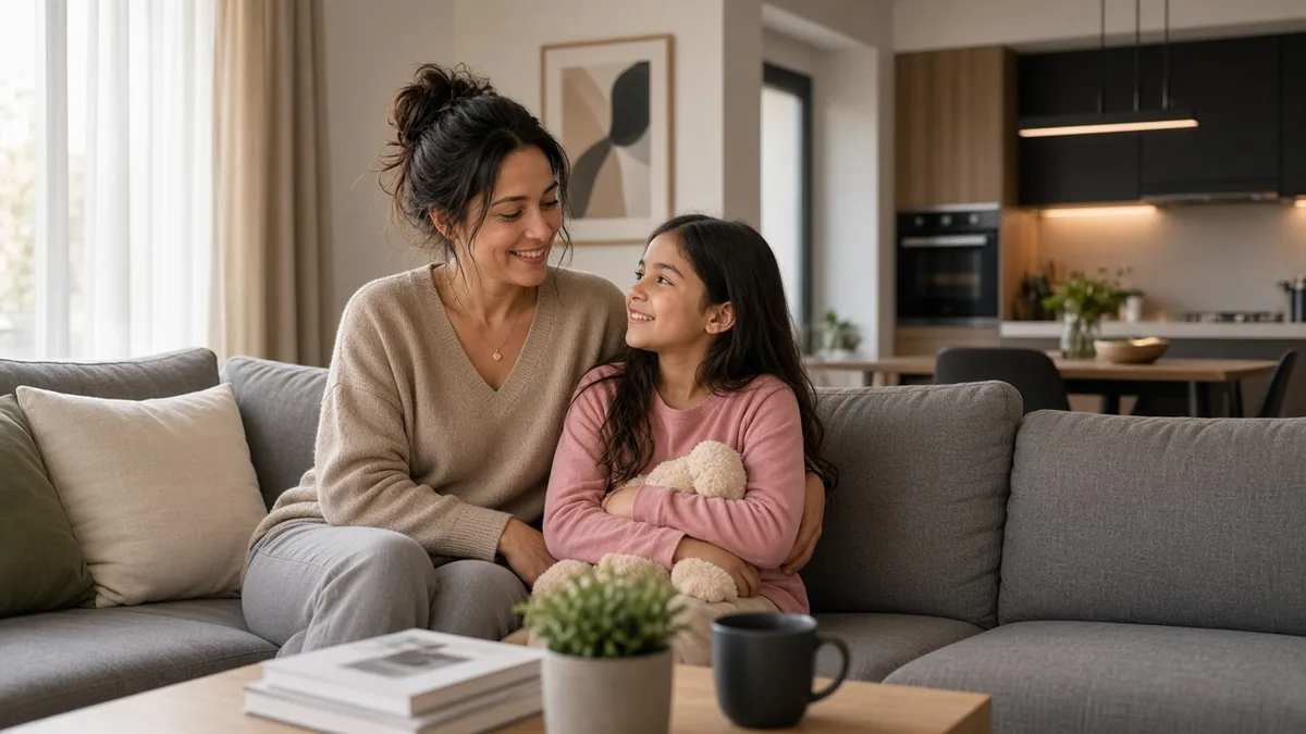Mamá trabajando desde casa junto a su hija que estudia en homeschool en México