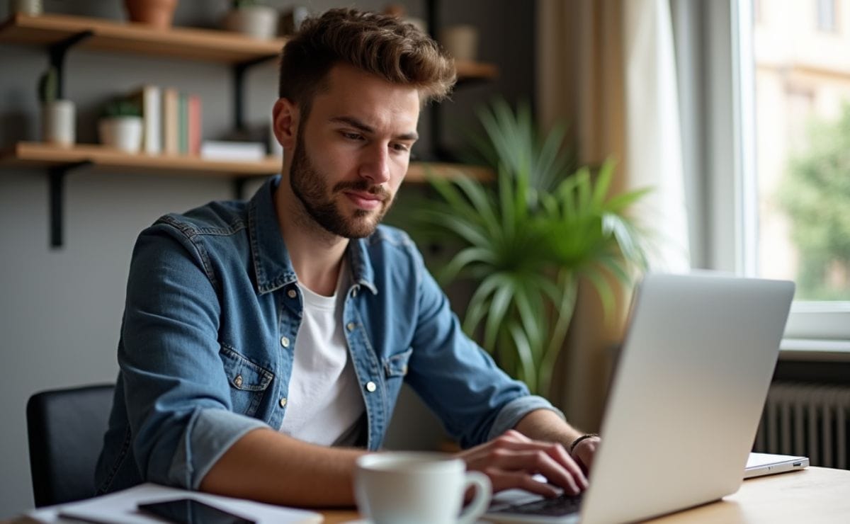 Cómo Iniciar un Negocio en Línea: Guía Completa para Emprendedores Principiantes 1 Mesa de trabajo con materiales de diseño digital "Escena fotográfica de una mesa de trabajo organizada, con una laptop abierta mostrando un diseño digital en la pantalla, y herramientas como una tablet gráfica, una cámara de fotos, y un par de auriculares. La iluminación es cálida, y el ambiente es moderno y creativo, ideal para ilustrar un espacio de trabajo para negocios en línea y marketing digital."